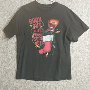 Christmas Holiday Rock Out with Your Sock Out Stocking Graphic Print Shirt Faded
